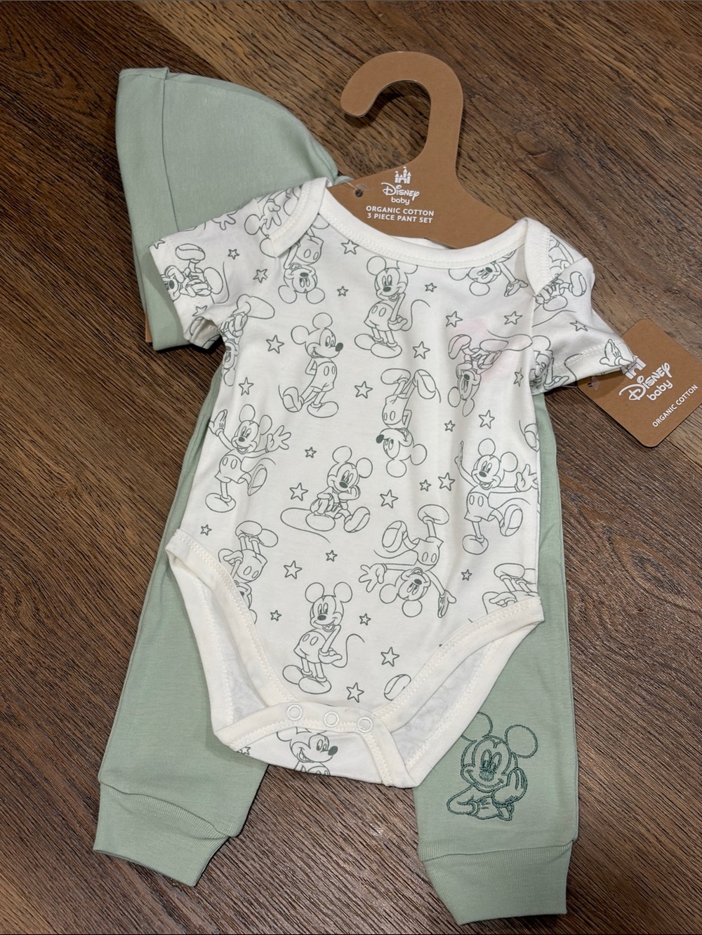 Disney White & Sage Mickey Mouse Organic Cotton One-Piece Set 3-6Months